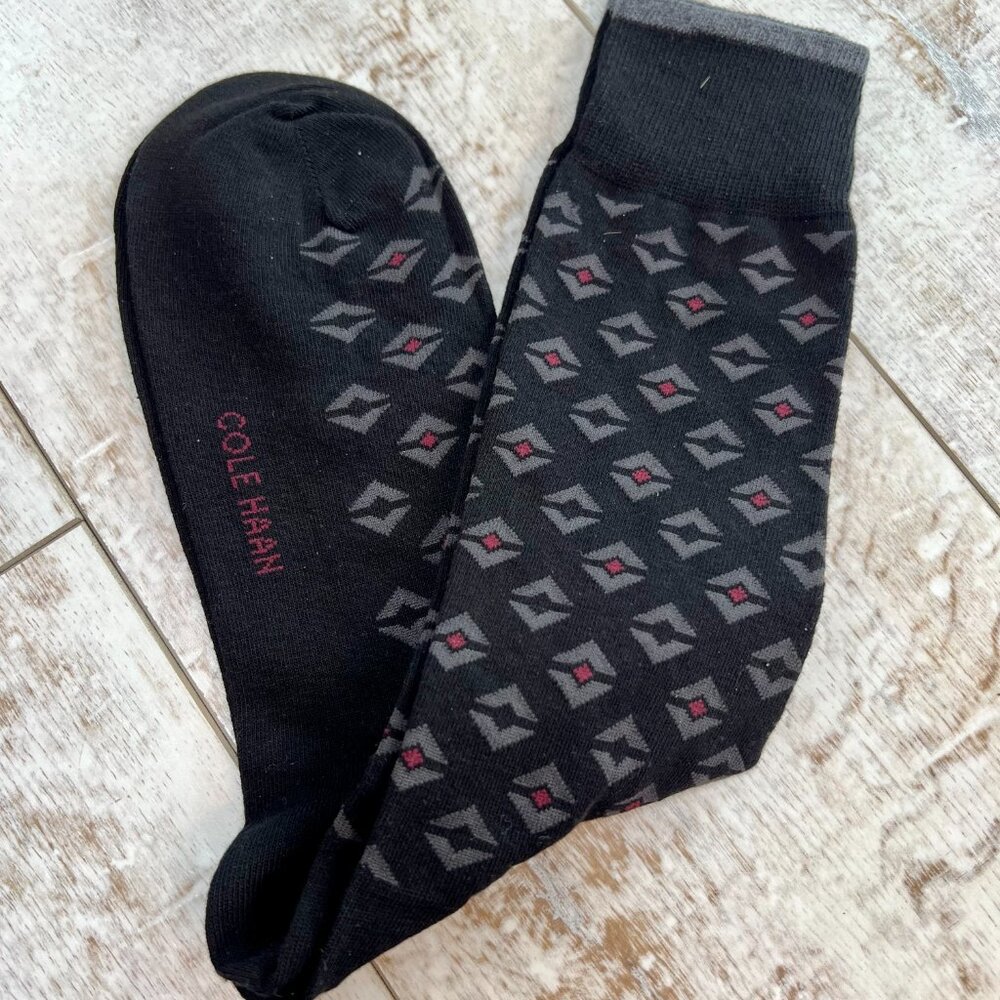 Cole Haan Black with Geometric Design Mens Sock